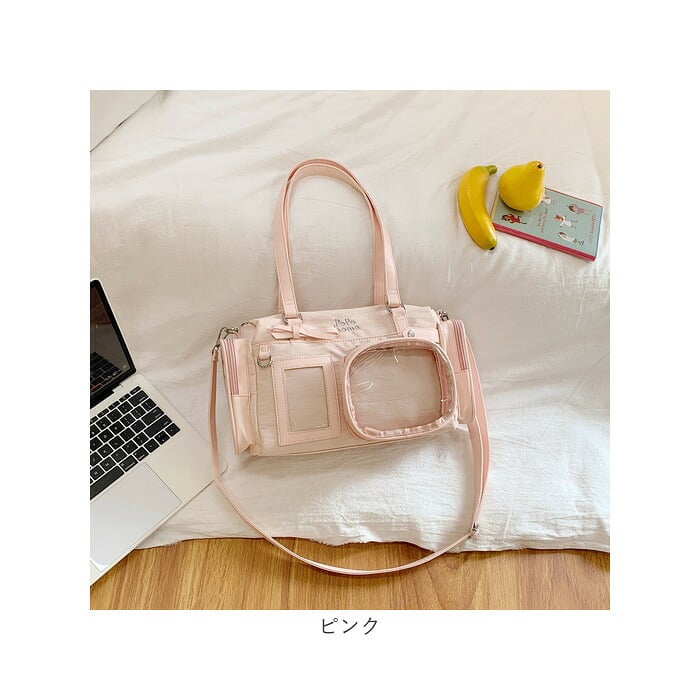 ぬいぐるみ バッグ 推し活 通販 ミニボストンバッグ レディース ミニボストンバック 痛バッグ 痛バ ショルダーバッグ クリアポケット 斜め掛け 痛バック 肩掛けカバン ショルダーバック 肩掛けバッグ かわいい 女の子 推しバッグ レディースバッグ