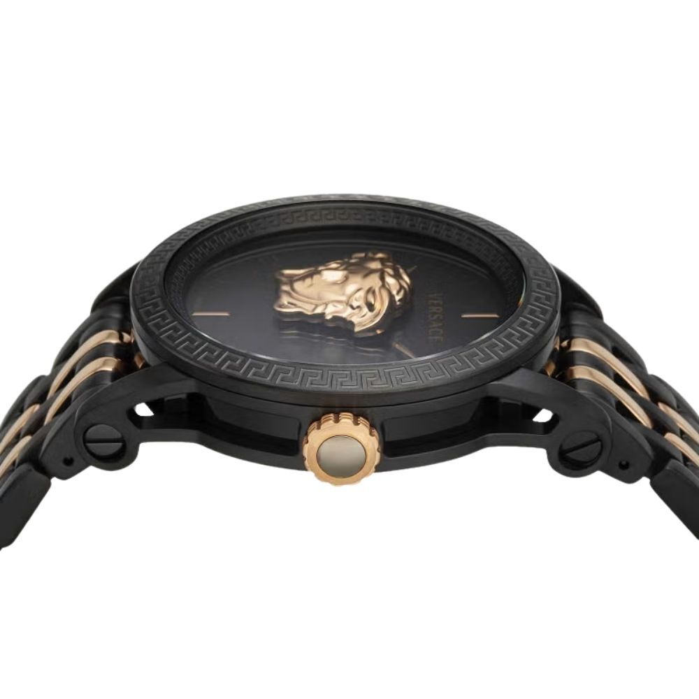 ヴェルサーチェ 腕時計 メンズ ブラック ピンクゴールド ローズゴールド 43mm VERSACE PALAZZO EMPIRE パラッツォ エンパイア 立体メデューサ スイス製 高級 ブランド おしゃれ プレゼント ギフト 成人 卒業 入学