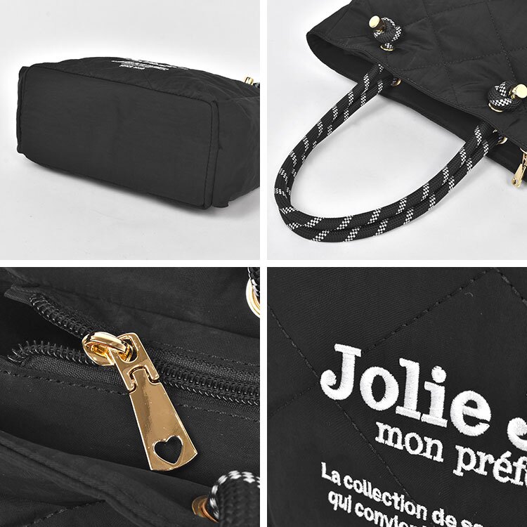 トートバッグ Jolie Joli ジョリージョリ レディース 軽量 A4 大容量 ナイロン キルティング マザーズバッグ 通勤 通学 肩掛け ファスナー付き サイドポケット おしゃれ 大きめ 黒 ブラック グレー ロープハンドル 旅行 軽い きれいめ カジュアル シンプル 大人 女性 多収納