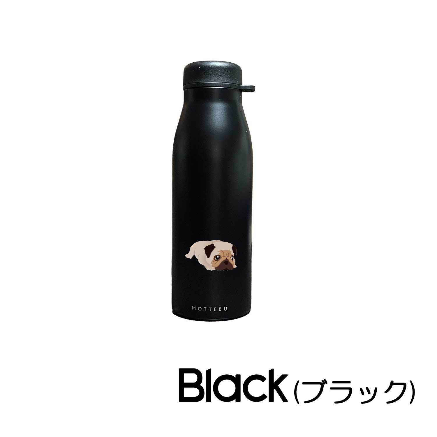 パグ ショルダー ステンレスボトル 500ml 保温 保冷 ステンレス 真空 断熱 二重構造 水筒 マイボトル カラビナ ベルト ストラップ オリジナル ブルドッグ 犬 ペット