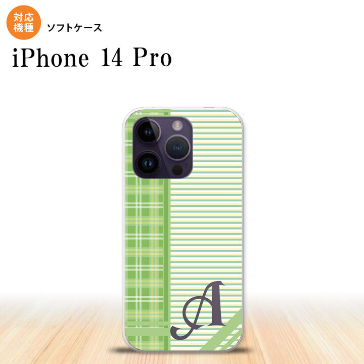 iPhone14 Pro iPhone14 Pro スマホケース 背面ケースソフトケース チェック ボーダー 緑 +アルファベット 2022年 9月発売 nk-i14p-tp1603i