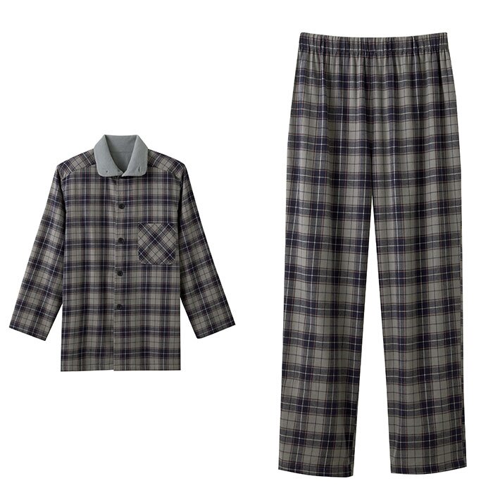 メンズパジャマ冬 通販 綿100% パジャマ 冬用パジャマ 綿100パーセント あったかパジャマ 襟ボア チェック柄パジャマ 長袖長ズボン ナイトウェア 部屋着上下セット 防寒ルームウェア 前開きボタン ウエストゴム 裾ゴム仕様 寝巻き 紳士ルームウェア