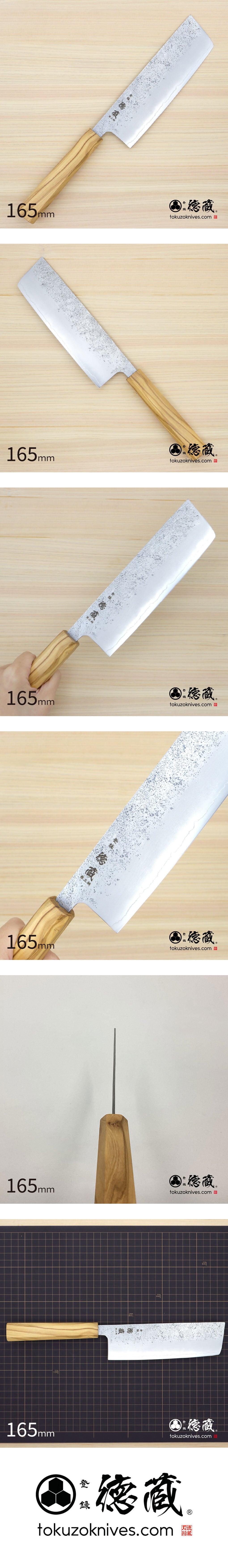 菜切ステンレス包丁　165mm 両刃 銀紙三号 オリーブ八角柄 梨地仕上げ 日本製 徳蔵刃物 【TOKUZO KNIVES】 JAPAN Kitchen Knives 包丁 ほうちょう ホウチョウ 切れ味 家庭用 野菜 両刃 お手入れ簡単 錆に強い プレゼント ギフト 贈り物 一生モノ ステンレス INOX・イノックス
