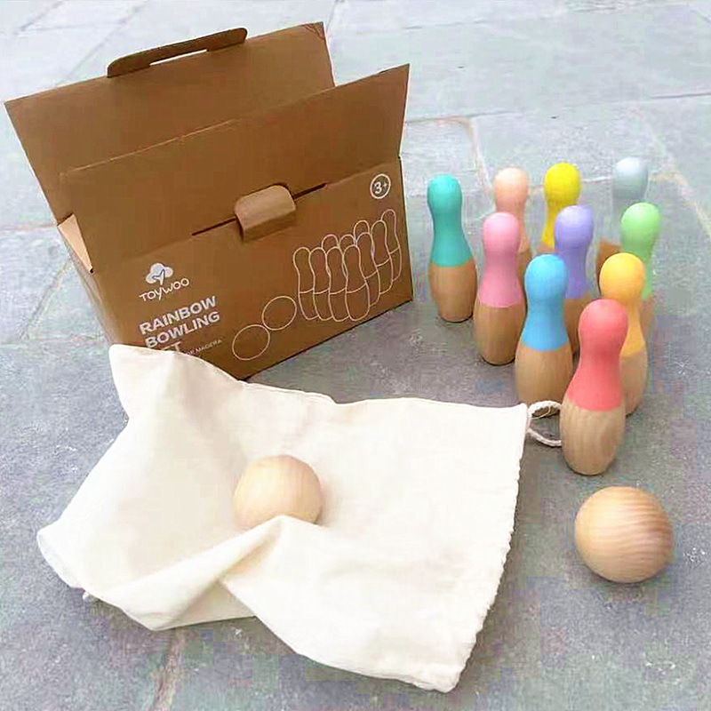 木製 ボウリングセット 子供 おもちゃ カラフル ピン ボール 室内遊び ごっこ遊び 指先遊び 知育玩具 男の子 女の子 6歳 誕生日 プレゼント ギフト 入園祝い