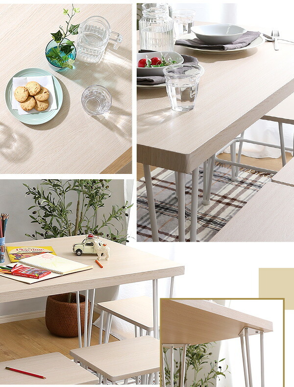 さわやかなダイニングテーブル単品 110cm幅 FRT-110--WOK ホワイトオーク W110×D69×H73cm ホームテイスト ダイニングテーブル アイアン 爽やか 北欧 韓国 幅110cm 家族 可愛い リビング 学習机 食卓 新生活