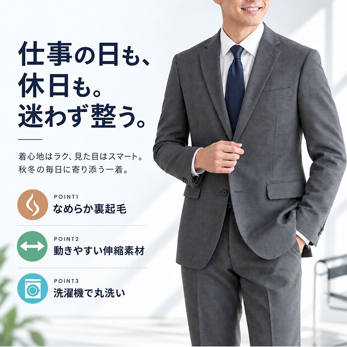 URBAN SQUARE ジャケット 66384 通販 アーバンスクエア テーラードジャケット テーラード メンズ 裏起毛 秋冬 通勤 ビジネスカジュアル オフィスカジュアル シンプル 無地 きれいめ イージーケア 男性 紳士 アウター メンズファッション