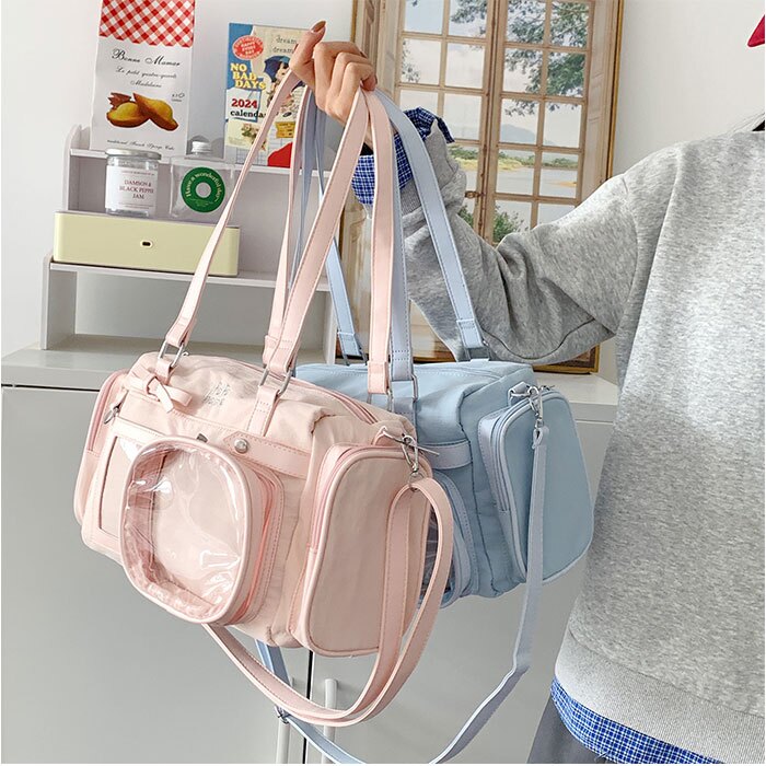 ぬいぐるみ バッグ 推し活 通販 ミニボストンバッグ レディース ミニボストンバック 痛バッグ 痛バ ショルダーバッグ クリアポケット 斜め掛け 痛バック 肩掛けカバン ショルダーバック 肩掛けバッグ かわいい 女の子 推しバッグ レディースバッグ
