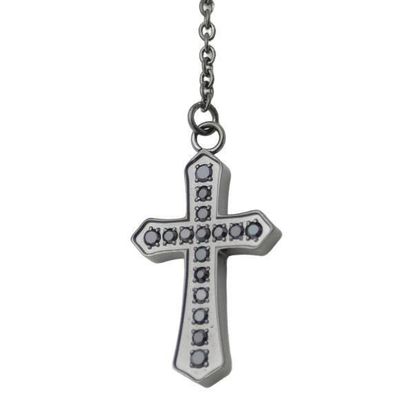 【送料無料】ペアネックレス ステンレス アクセサリー ロザリオ ペンダント クロス 十字架 ジルコニア Rosary ブラック ローズゴールド メンズ レディース