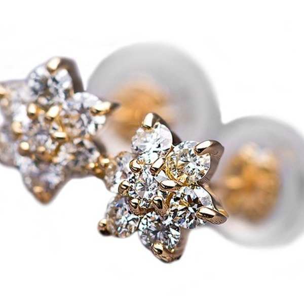ダイヤモンドピアス K18 0.3ct H&C イエローゴールド フラワーモチーフ ピアス ダイヤ 鑑別カード付 18金 花型 揺れる ジュエリー ギフト レディース