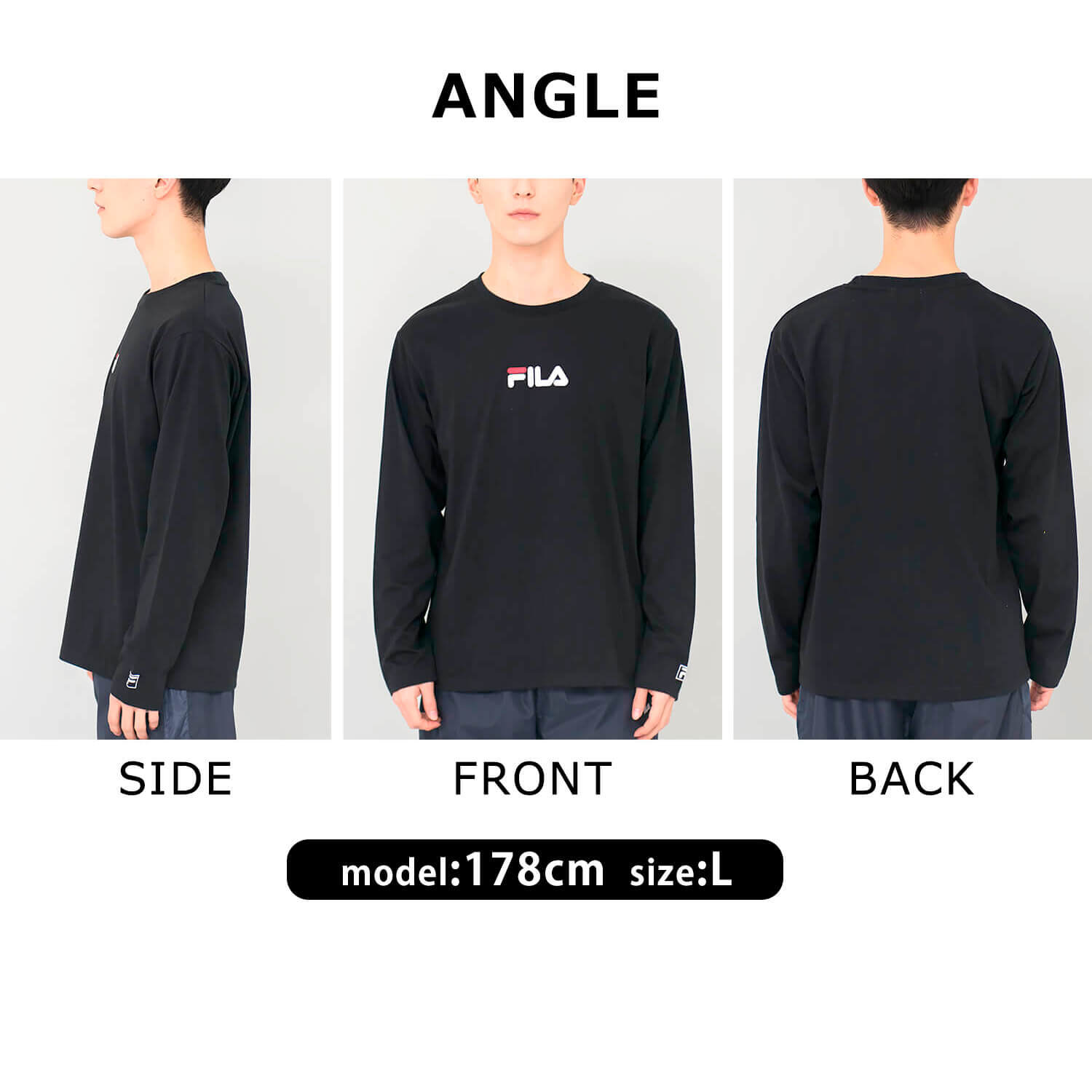  FILA フィラ Tシャツ メンズ 長袖 クルーネック 丸首 カットソー ロンT ブランド ロゴ プリント 無地 シンプル 綿混 おしゃれ  ゆったり 大きいサイズ  M L LL 3L 黒 白 紺 中学生 高校生 karlas