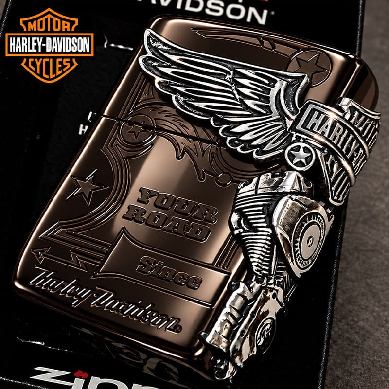 ZIPPO ライター ハーレー ダビッドソン ジッポ チョコブラウン チタン加工 3面大型メタル イーグル HARLEY-DAVIDSON 日本国内限定モデル かっこいい ギフト