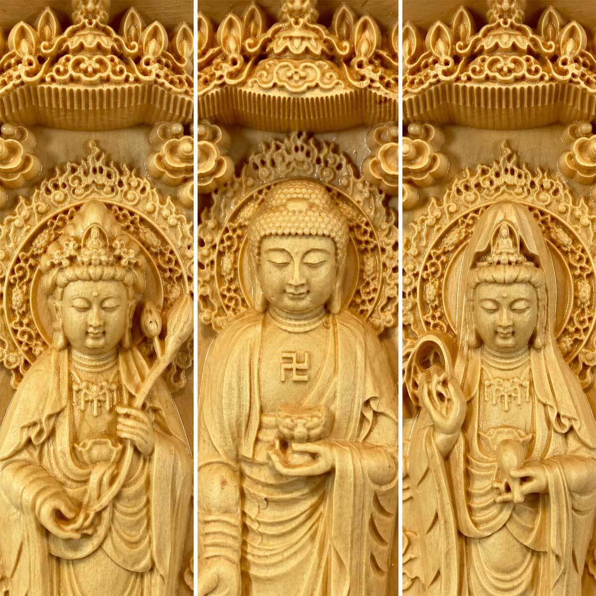 10cm】阿弥陀三尊 阿弥陀如来 観音菩薩 勢至菩薩 聖観音 守本尊 午年