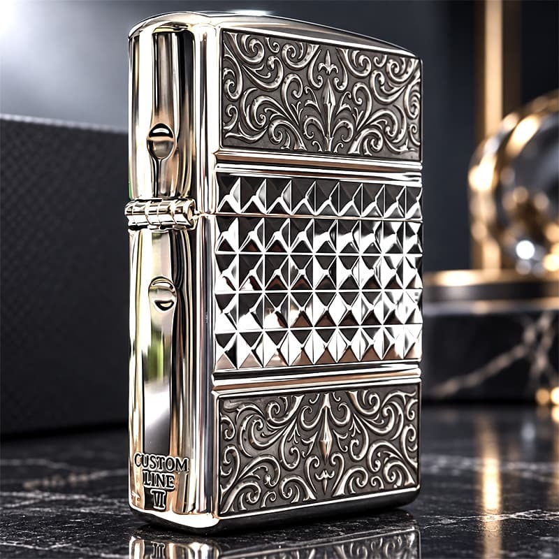 ZIPPO アーマー カスタムライン 中世模様 ジッポ ライター 3面加工 細密彫刻 アラベスク 銀 いぶし仕上げ シルバー かっこいい 重厚 高級 おしゃれ メンズ ギフト プレゼント