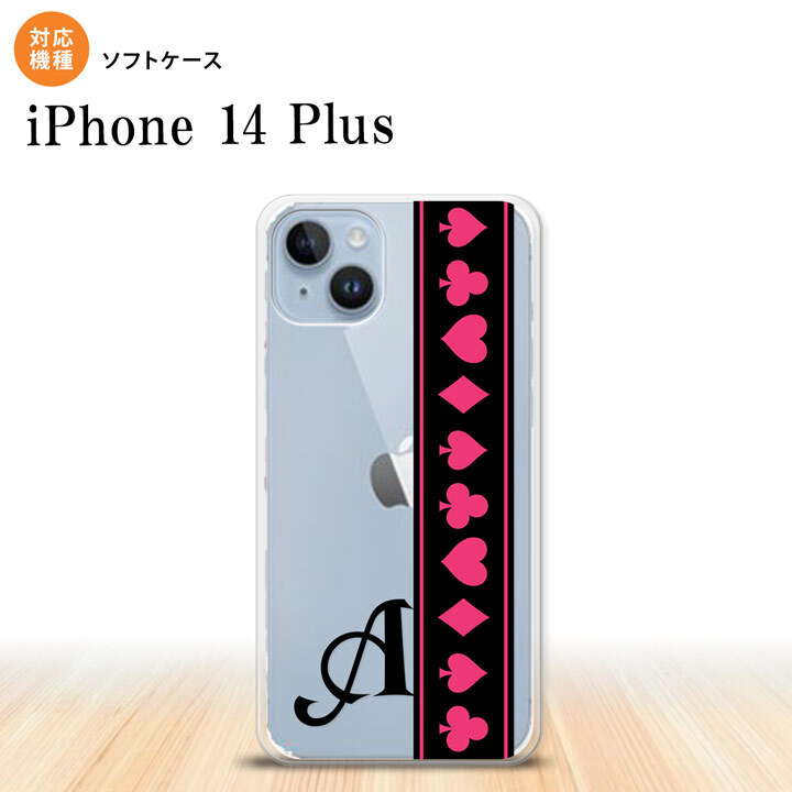iPhone14 plsu iPhone14 plsu スマホケース 背面ケースソフトケース トランプ 帯 黒 ピンク +アルファベット 2022年 10月発売 nk-i14pl-tp524i