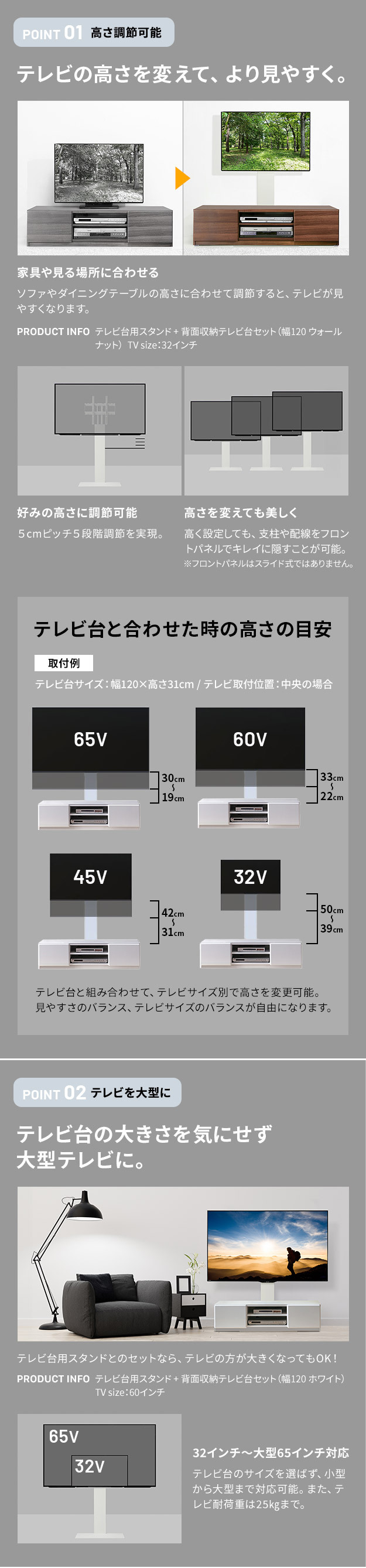 WALLインテリアテレビスタンド テレビ台用スタンド 背面収納テレビ台セット幅120cm 32~65v対応 壁掛け風 壁寄せテレビ台 TVスタンド テレビボード リビングボード ローボード 背面収納 ホワイト 白 ウォールナット 茶 震度7耐震試験済み 新生活