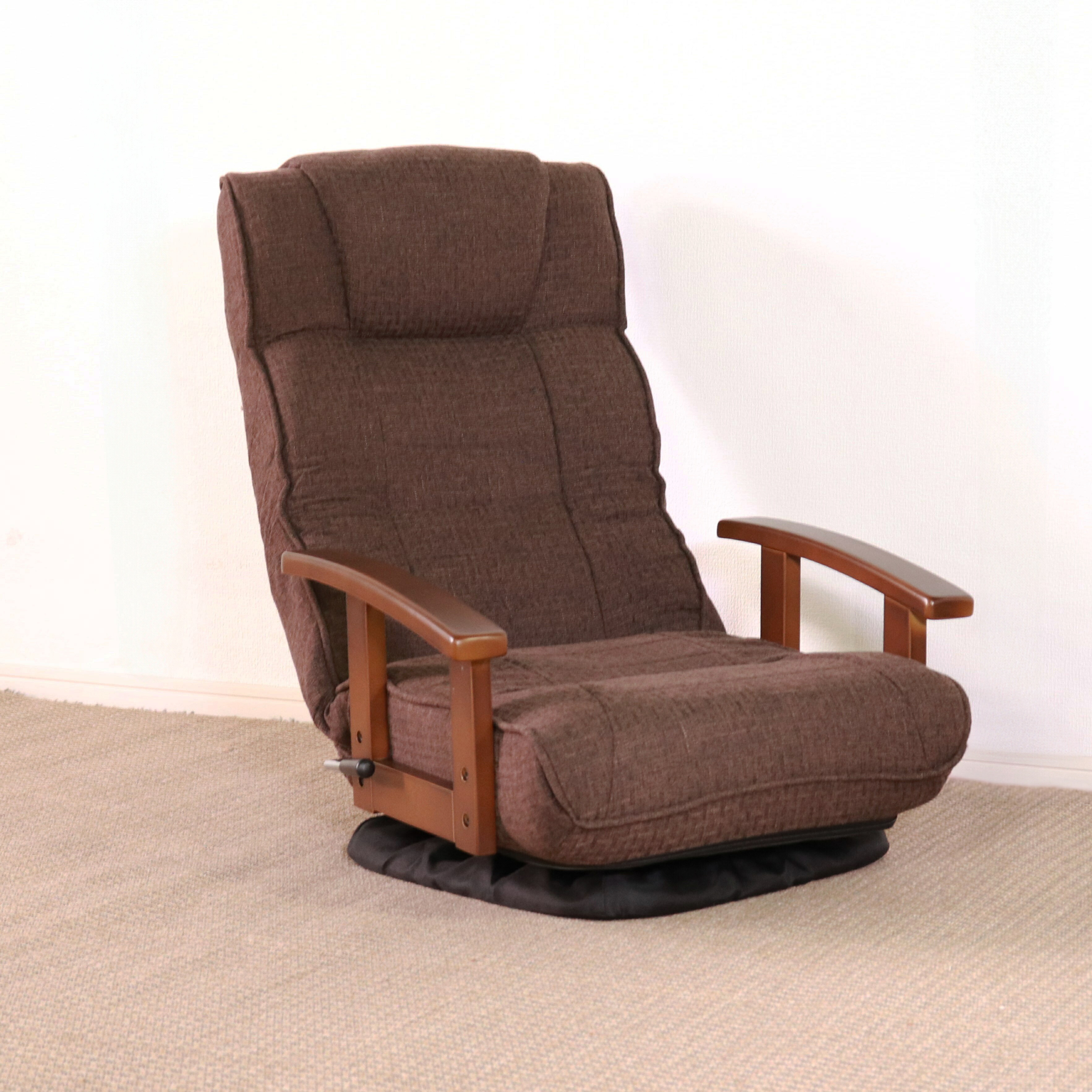 高座椅子 アクシス 回転式 リクライニング 完成品 ポケットコイル グレー・ダークブラウン W58xD67-122xH75cm座面高23cm 座椅子 リクライニングチェア パーソナルチェア 肘付き グレイ ダークブラウン おしゃれ