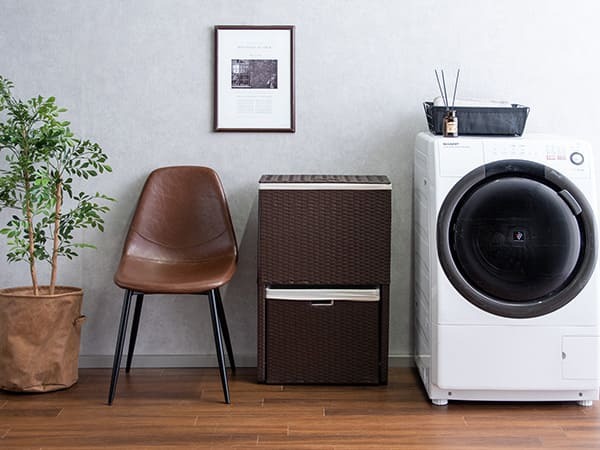 収納家具 ラック ランドリーボックス 収納 上下 2段 洗濯かご カゴ バスケット RB-500 スリム 縦型二段式 ラタン 軽量 キャスター付き フタ付 ふた付き 洗濯物入れ おしゃれ 分別 ランドリーバスケット 大容量 脱衣カゴ ランドリー収納