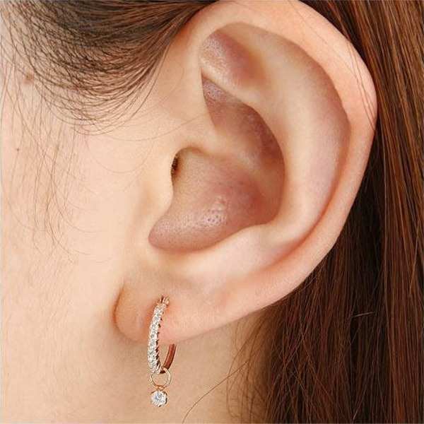 ダイヤモンドピアス レディース 0.3ct K10 ピンクゴールド ダイヤピアス ハーフエタニティ フープピアス 小ぶり シンプル 上品 華奢 記念日 ギフト プレゼント