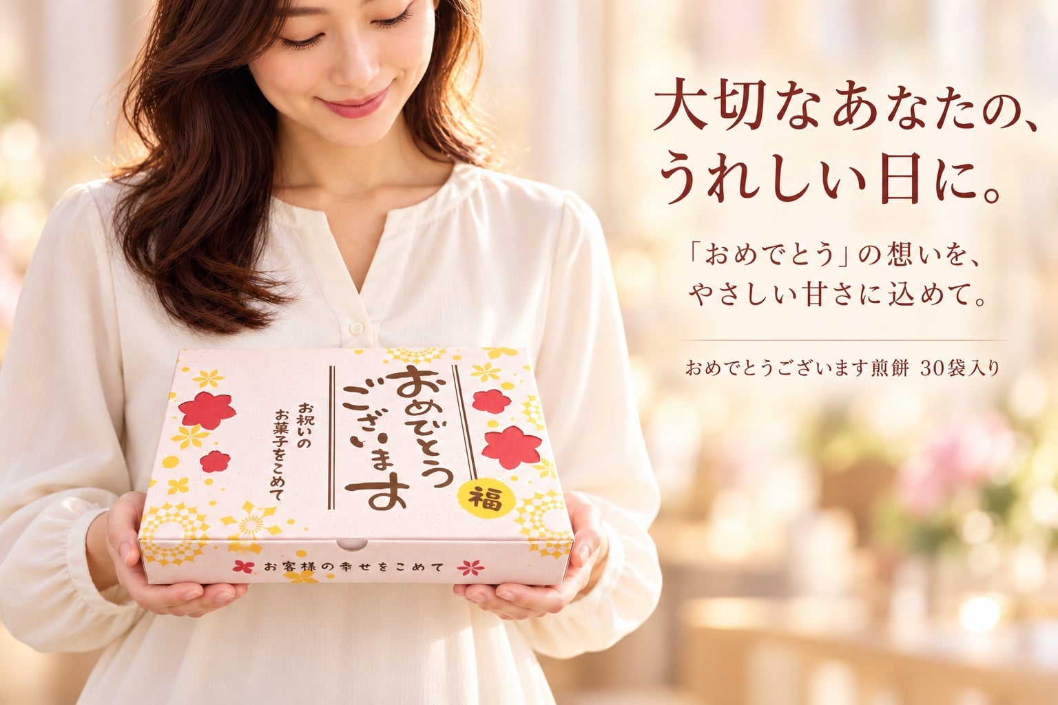 ＜即日対応可＞ メッセージ（おめでとうございます）刻印せんべい／2枚入り×30袋【熨斗対応可】贈り物 誕生日 お菓子 母の日 父の日 御祝い 退社 挨拶 感謝 お礼 引っ越し 個包装 大量 プチギフト ギフト 結婚式 転職 異動 卒業 配布  