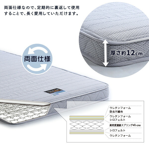 ベッド 寝具 フランス たためるスプリングマットレス シングルサイズ 日本製 マットレス シングル 折りたたみ 三つ折り コンパクト 通気性 耐久性 家具 インテリア 高密度連続スプリング 防ダニ 防菌 防臭 メーカー2年保証 R-one 適度な硬さ