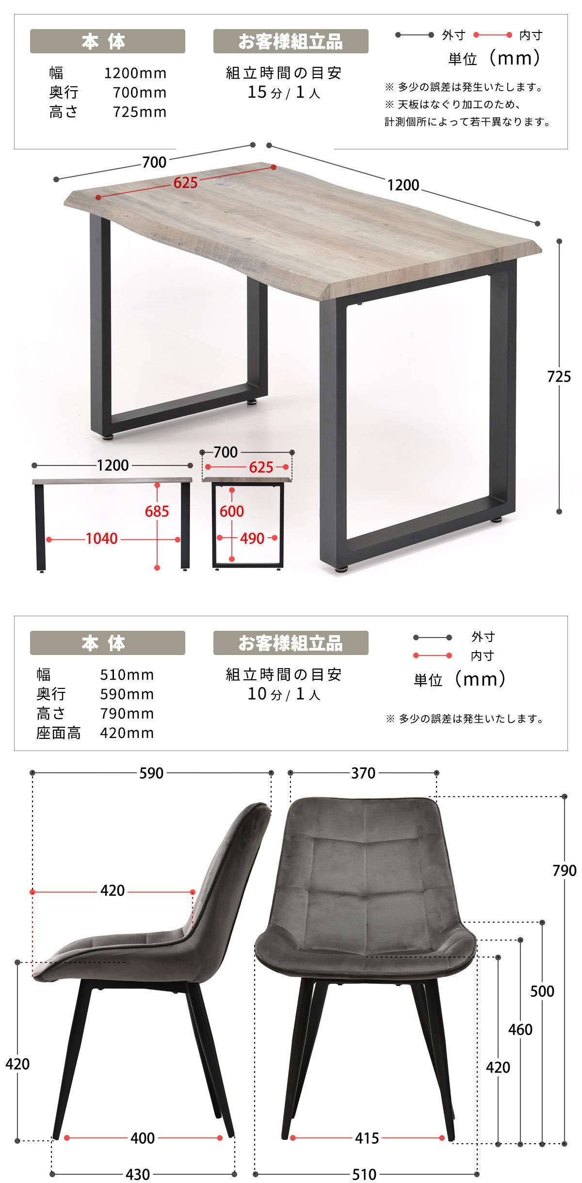 WAZENダイニングテーブル幅120＆ボックスステッチチェア ３点セット WASE0427 一枚板風ダイニングセット [テーブル]幅120×奥行70×高さ72.5[チェア]幅51×奥行59×高さ790(座面高さ42）cm ボックスチェア ２ 新生活