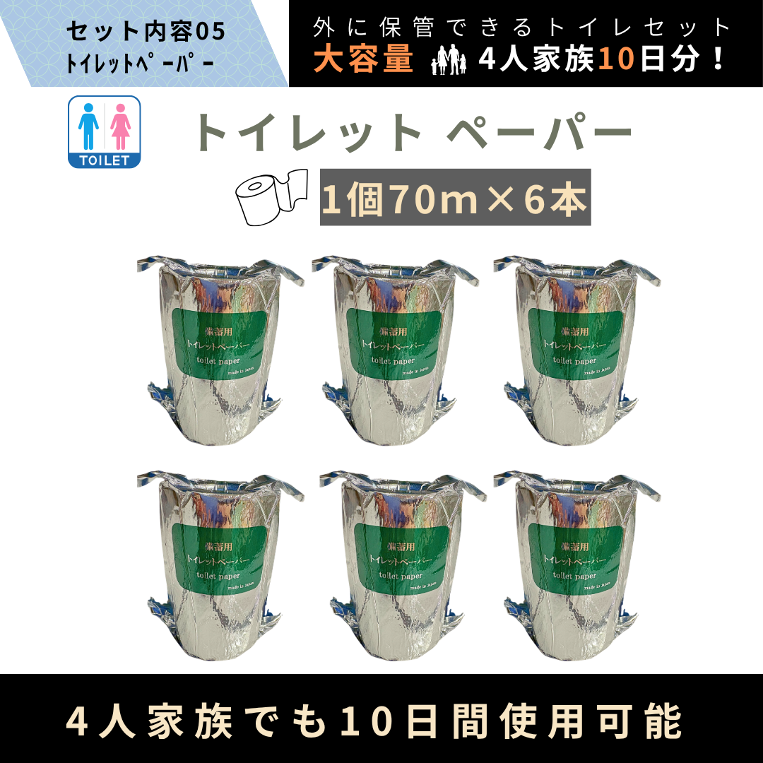 【屋外保管が可能です！】DAM8 + iZA 簡易トイレセット 凝固剤 防臭袋 汚物袋 トイレットペーパー セット 屋外保存可能 4人家族 10日分 200回分