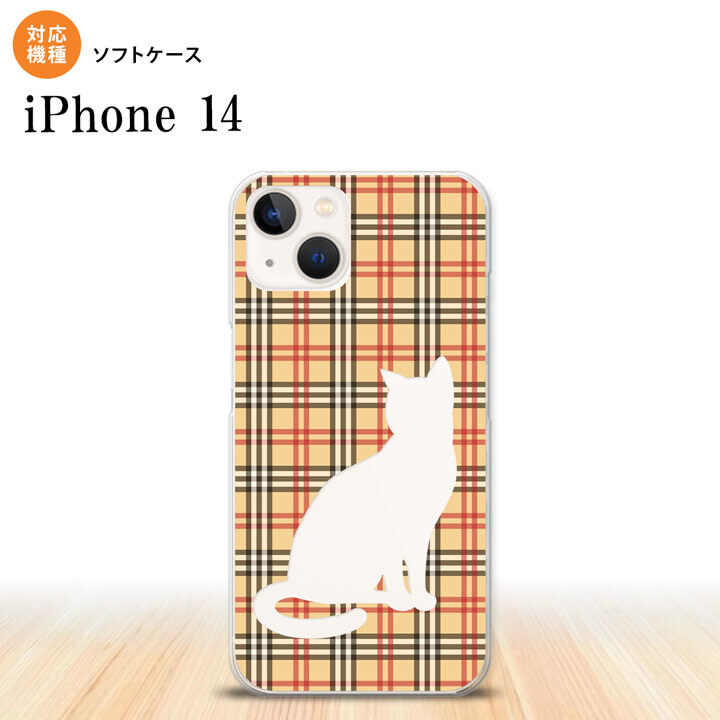 iPhone14 iPhone14 スマホケース 背面ケースソフトケース 猫 チェック B 赤 茶 2022年 9月発売 nk-i14-tp954