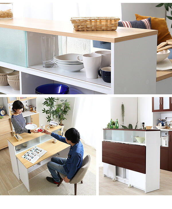 食器棚 ゴミ箱収納付き キッチンカウンター ナチュラル、ブラウン ツートンカラー しゃれな 幅120cm キッチンワゴン レンジ台 キッチン 収納 キッチンラック ラック 食器 炊飯器ラック ゴミ箱 分別 #キッチンカウンター：