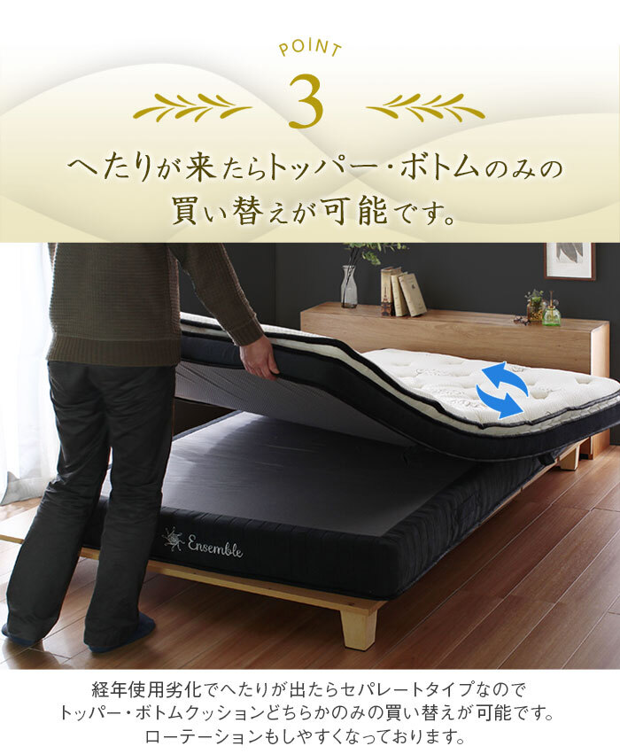 マットレスのみ 3層式 低反発 ピロートップ ポケットコイルマットレス ワンランク上の寝心地 アンサンブルメモリーフォームマットレス 低反発ウレタン ポケットコイル セパレート式 セミダブル クイーンサイズ 厚み27cm オーガニックコットン 極厚 綿