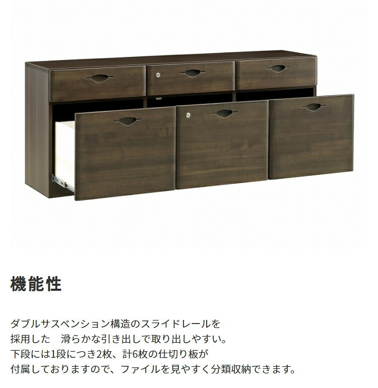 国産 3列サイドボード W1600 D400 H650 家具 書庫 収納家具 木製家具 オフィス家具 書斎 社長室 役員室 大川家具 日本製 無垢材 化粧板 鍵付き 仕切り板付き 3列 ダブルサスペンションレール 幅 160cm 奥行 新生活