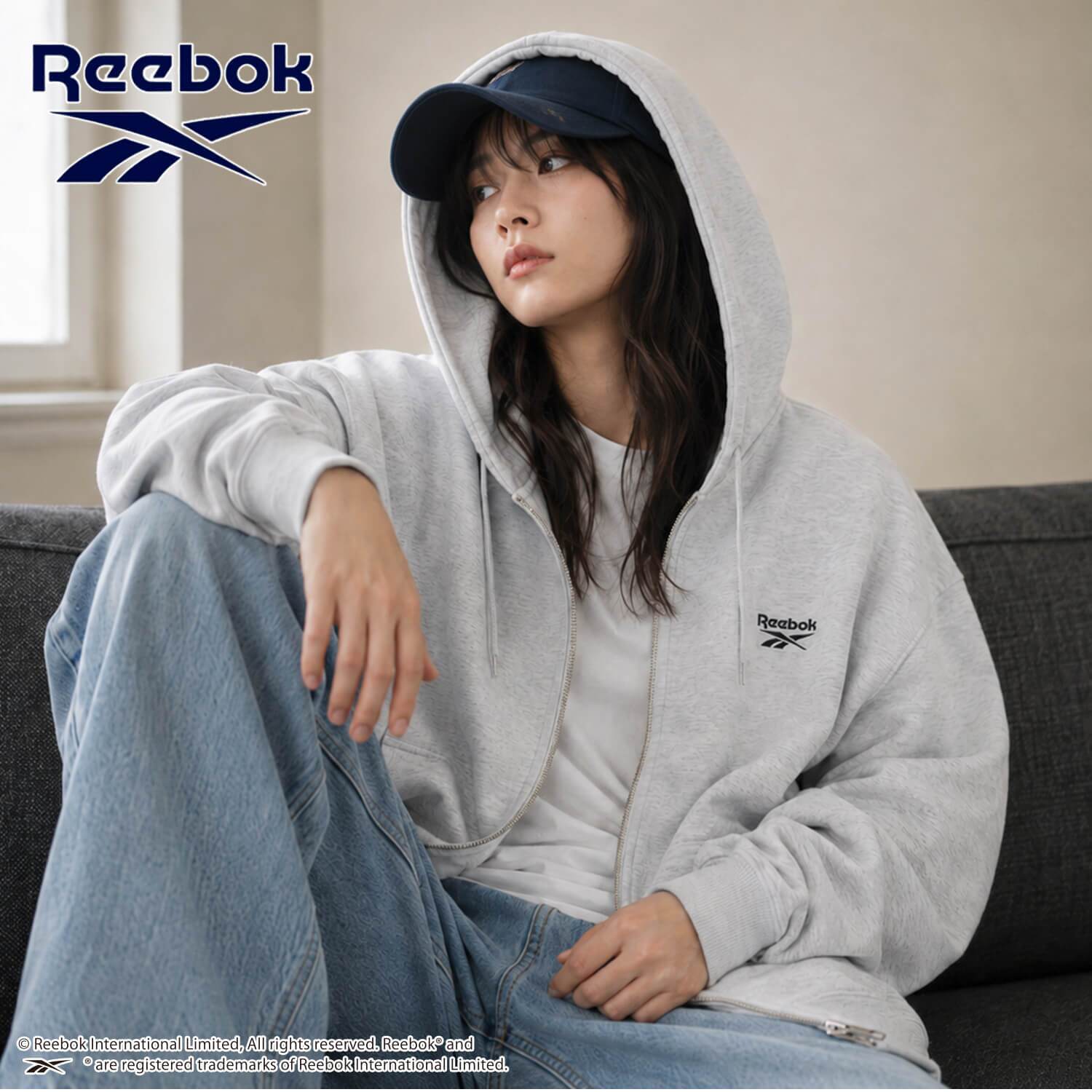 Reebok リーボック ジップパーカー レディース メンズ rm-6105 スウェットパーカー フルジップ 長袖 フーディー 裏起毛 暖かい ロゴ 刺繍 ビッグシルエット オーバーサイズ 羽織り スポーティ カジュアル M L LL 2026FW Karlas 別注