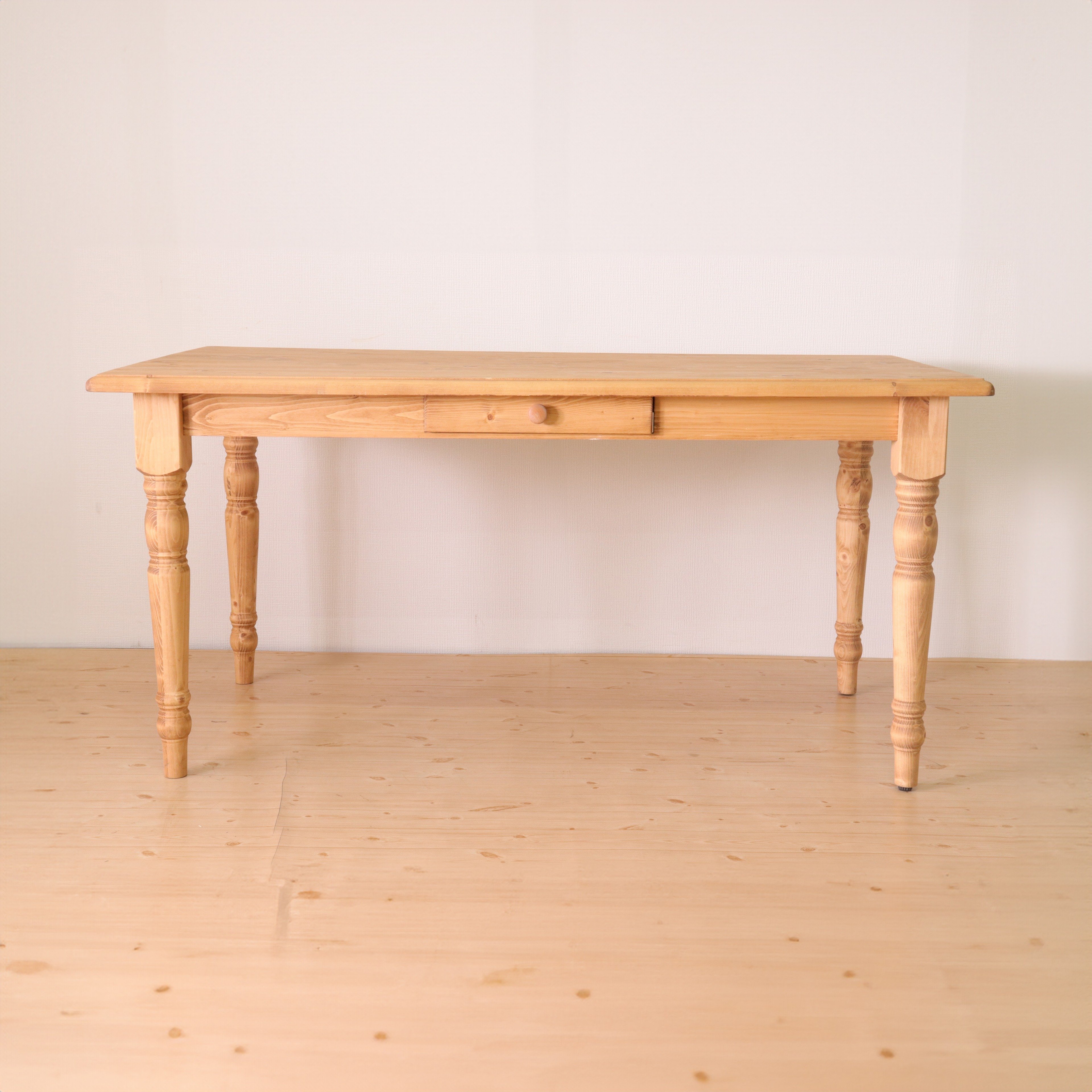 ダイニングテーブル FARMER 無垢材 パイン材 天然木 W150×D85×H72cm(引出の内寸:W36×D27.5×H 食卓テーブル 木製 食卓机 リビング ダイニング ライトブラウン おしゃれ 新生活