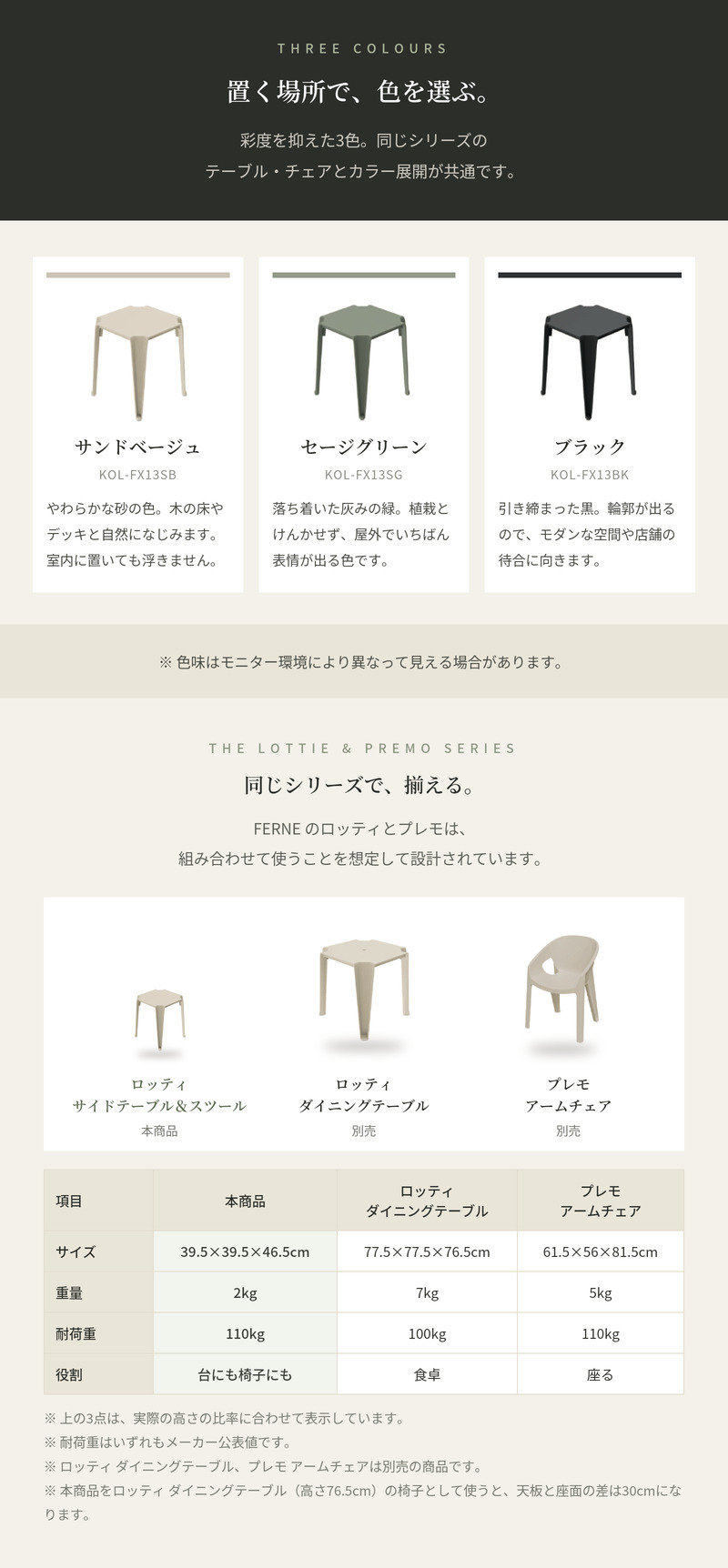 サイドテーブル おしゃれ スツール ガーデンテーブル 単品 屋外 FERNE フェルネ ロッティ 軽量2kg 正方形 スタッキング 屋内屋外兼用 ポーランド製 樹脂 補助椅子 玄関 カフェ テラス ベランダ 庭 店舗 業務用 雨ざらし KOL-FX13