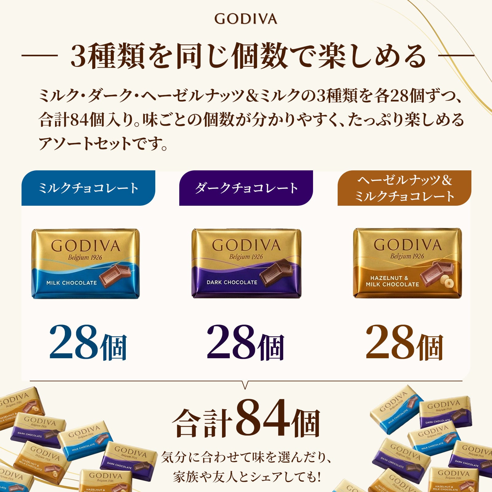 【ラッピング無料】GODIVA ゴディバ ナポリタン 345g チョコレート 3種アソート 約84粒 個包装 大容量 詰め合わせ お菓子 スイーツ 誕生日 バレンタイン ホワイトデー ギフト プレゼント
