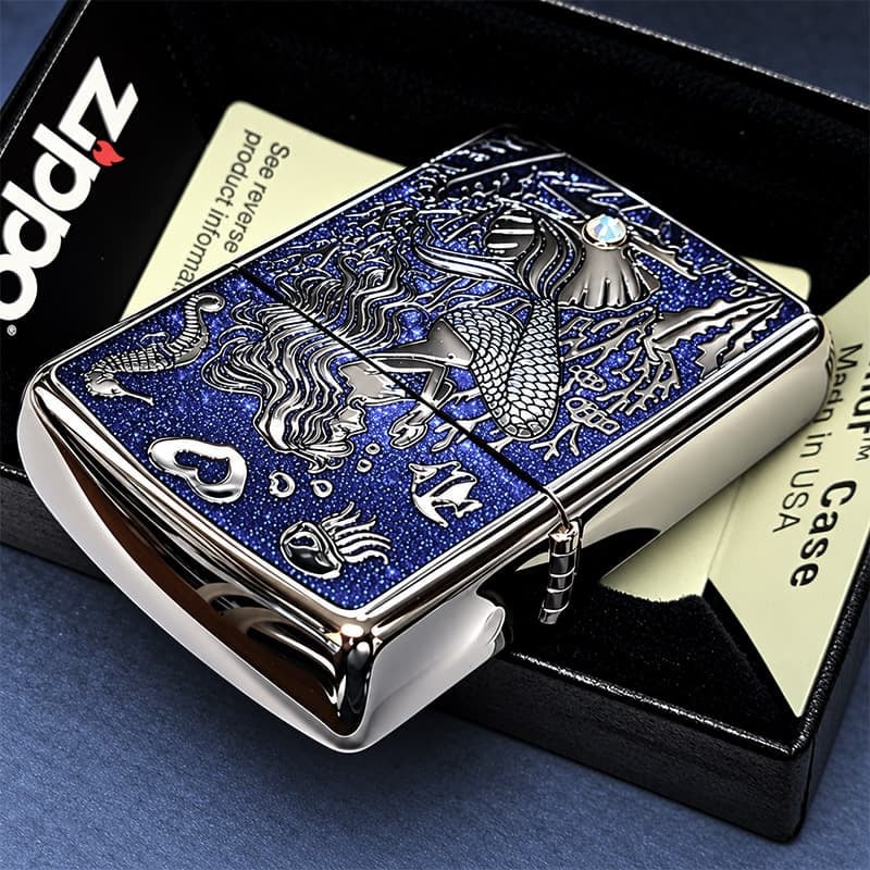 ZIPPO ライター アーマー ジッポ マーメイド ラグーン シルバー×グリッターブルー 鏡面 Mermaid Lagoon スワロフスキー かっこいい おしゃれ メンズ ギフト 動画有り プレゼント