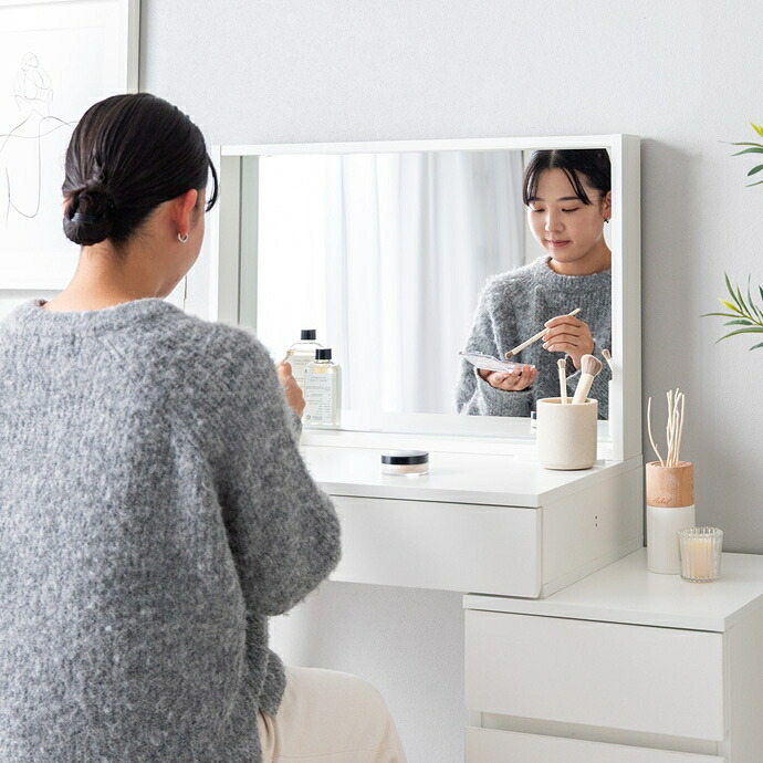 ドレッサー テーブル 鏡台 化粧台 化粧机 メイク台 コンパクト チェスト付き 大容量 収納 鏡 ミラー コスメ コンセント USBポート 小さい 引き出し 5杯 サイドフック 幅95 一面鏡 木目調 一人暮らし ワンルーム