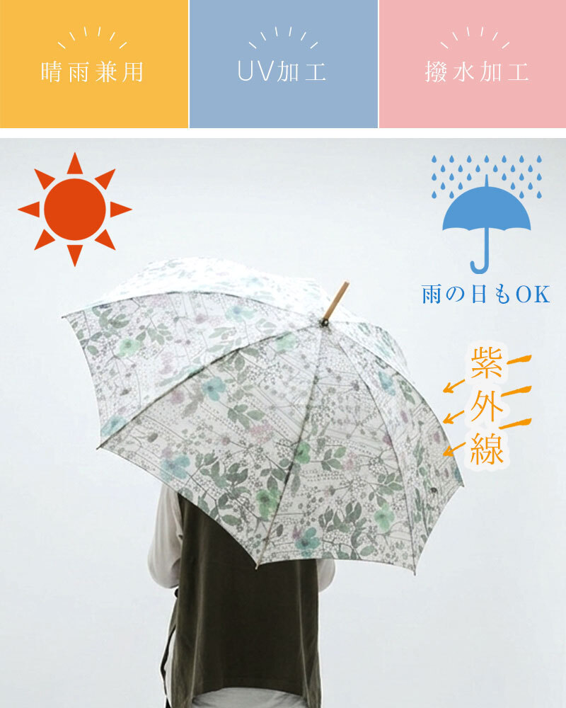 【Cou Pole クーポール】晴雨兼用 リバティプリント 藤ハンドル 長傘 / UVカット日傘 (cc-68024)レディース LIBERTY 花柄 フラワー 紫外線対策 日本製 アンブレラ プレゼント ギフト coupole 雨傘 母の日 クリスマス 60代 50代 40代 30代