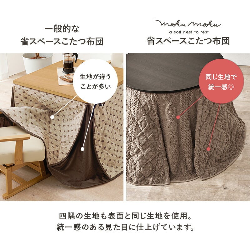 ハイタイプ用うす掛け布団 モクモク (約)φ81×高さ75cm 省スペース ダイニング ポリエステル ケーブルニットのセーターのような立体的なデザインがおしゃれな薄掛け布団 ヒーターのリモコンを入れるポケット付き 洗濯可能 グレージュ アイボリー