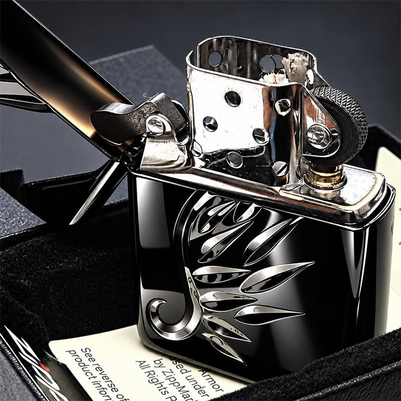 ZIPPO アーマー エーテル・プリューム ブラック ジッポ ライター 天使の羽 V刃彫刻 鏡面仕上げ かっこいい 黒 重厚 AETHER PLUME おしゃれ メンズ ギフト プレゼント