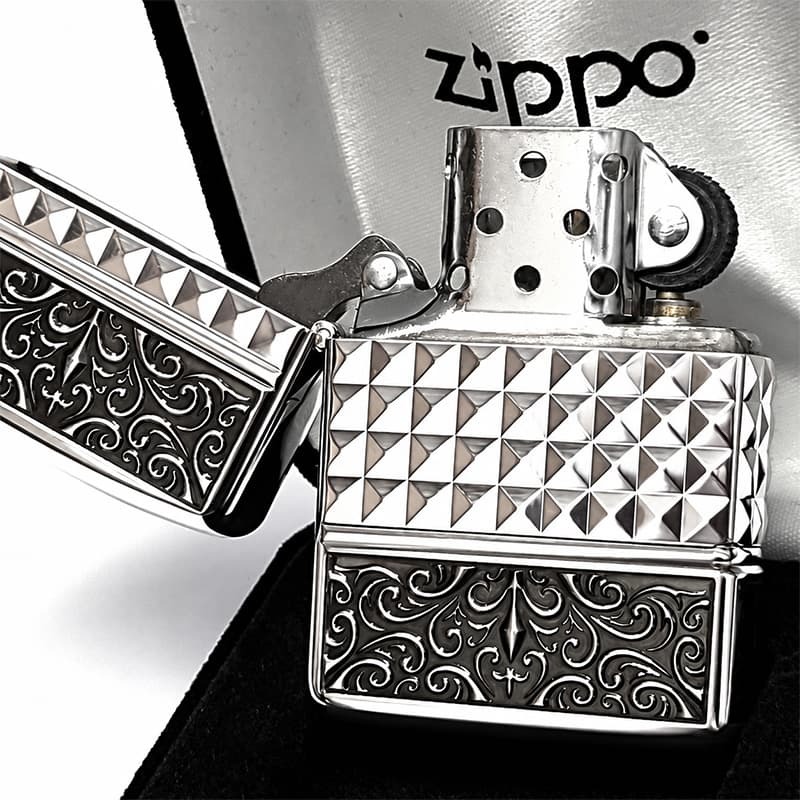 ZIPPO アーマー カスタムライン 中世模様 ジッポ ライター 3面加工 細密彫刻 アラベスク 銀 いぶし仕上げ シルバー かっこいい 重厚 高級 おしゃれ メンズ ギフト プレゼント