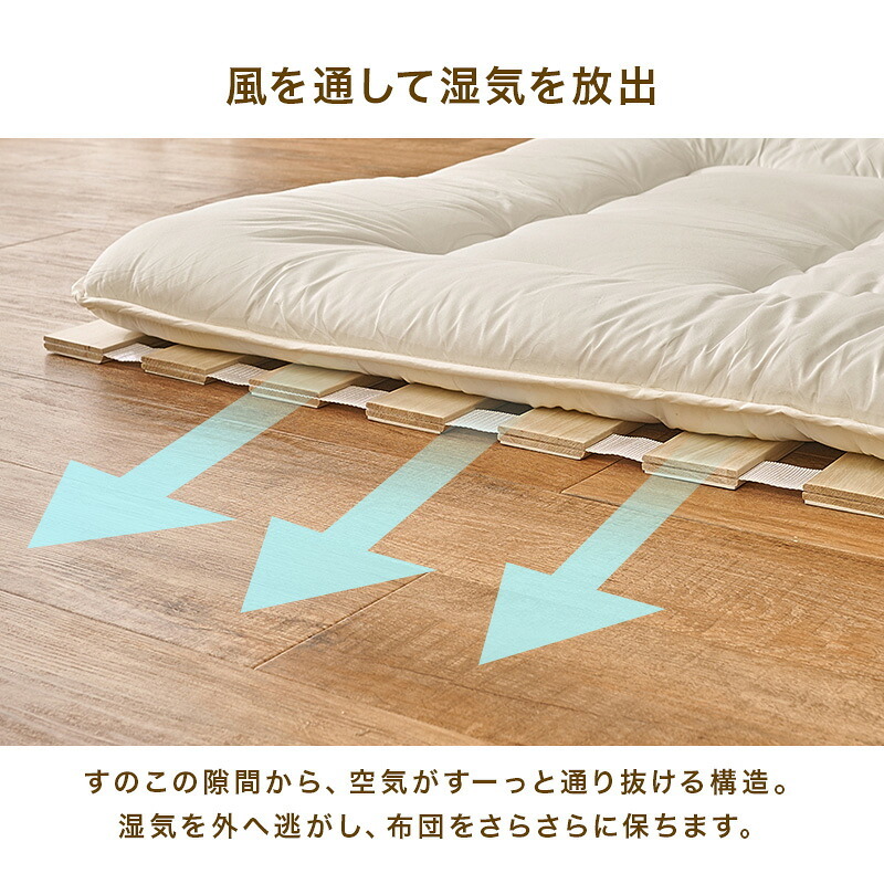 ベッド 寝具 ロール式すのこマット 天然木桐材 コンパクト くりっと収納 軽量 隙間にすっきり収納 滑り止め スノコ 折りたたみ 快眠 除湿 調湿 防カビ 梅雨対策 結露防止 通気性 夏 快適 薄型 ナチュラル