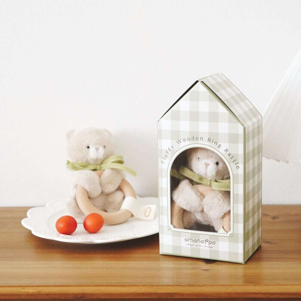 amanoppo ふんわりラトル こぐまくん りすくん うさぎさん 動物 ファーストトイ おしゃぶり・歯固め 木のおもちゃ ギフト プレゼント 出産祝い
