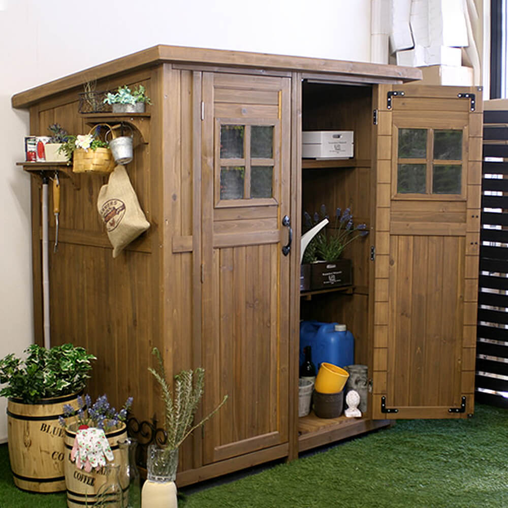 カントリー小屋 物置 倉庫 収納庫 天然木 木製 庭 物入れ おしゃれ 大型 北欧 ナチュラル ガーデニング キャンプ スポーツ 屋外 家具 ライトブラウン ダークブラウン ナチュラル シンプル 北欧 レトロ 西海岸 ミッドセンチュリ