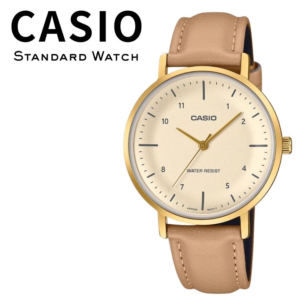 箱なし カシオ 腕時計 レディース ベージュ ゴールド レザーベルト アナログ シンプル 薄型 CASIO 海外モデル 逆輸入 女性 仕事 ビジネス プレゼント ギフト 成人 卒業 入学
