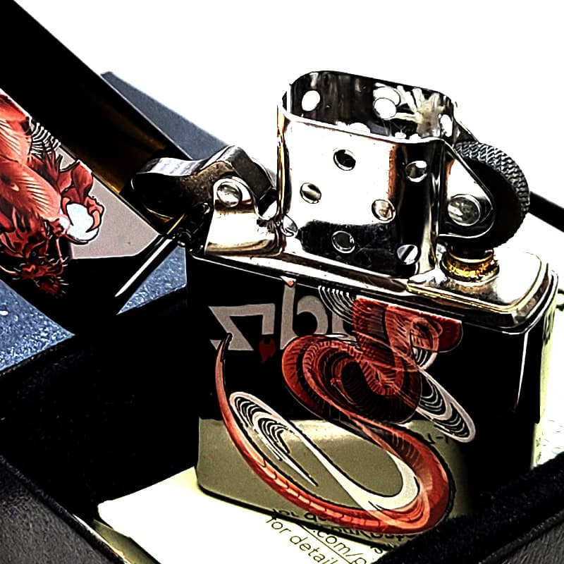 ZIPPO ライター 赤龍 ドラゴン ジッポ 和柄 かっこいい ブラックニッケル レッド おしゃれ 和風 竜 黒 赤 お守り メンズ ギフト プレゼント