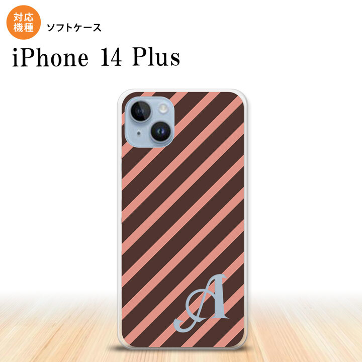 iPhone14 plsu iPhone14 plsu スマホケース 背面ケースソフトケース ストライプ 茶 ピンク +アルファベット 2022年 10月発売 nk-i14pl-tp714i