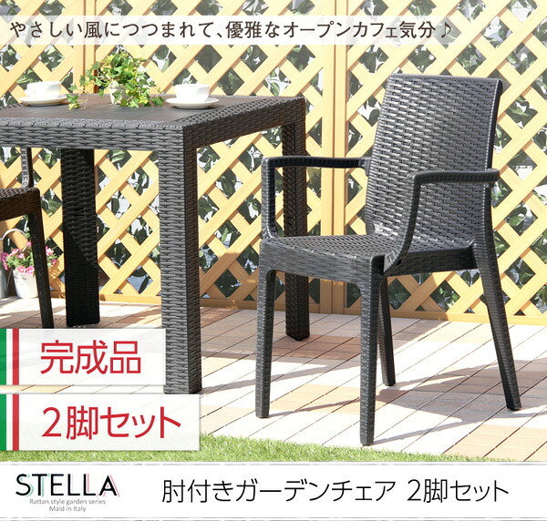 ガーデンチェア2脚セット ガーデン肘付チェア 2脚セット ステラ-STELLA- ガーデン カフェ 屋外椅子 アウトドアチェア テラスチェア ガーデンファニチャー 庭用椅子 ベランダチェア ガーデン椅子2脚 テラス家具 イス ブラック エクステリア 座面 新生活