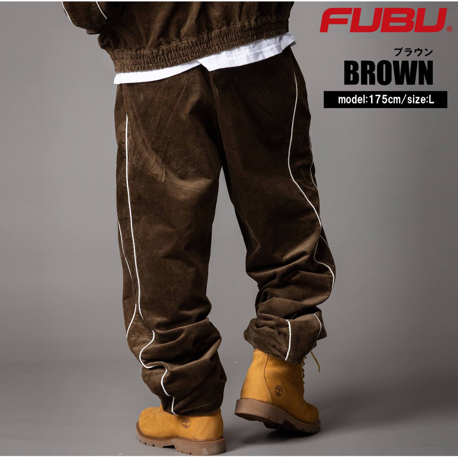  FUBU フブ トラックパンツ メンズ コーデュロイ ワイドパンツ ボトムス ブランド ロゴ ストリート ヒップホップ ダンス オーバーサイズ ビッグシルエット 秋冬 M L XL XXL 大きいサイズ 黒 fam-62502 レディース 2026FW karlas