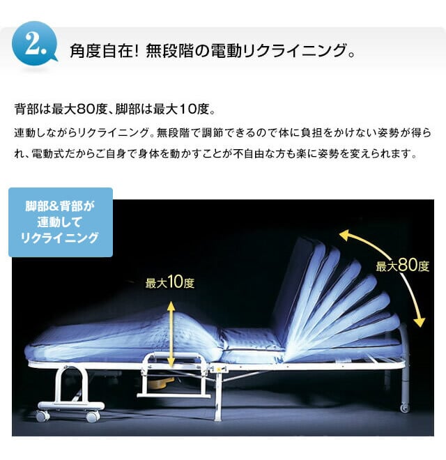 電動リクライニングベッド シングル ワルツ WALTZ 折りたたみ 低反発マットレス キャスター付き 高床タイプ 立ち上がりラクラク 収納式 通気性 メッシュ生地 ネイビー