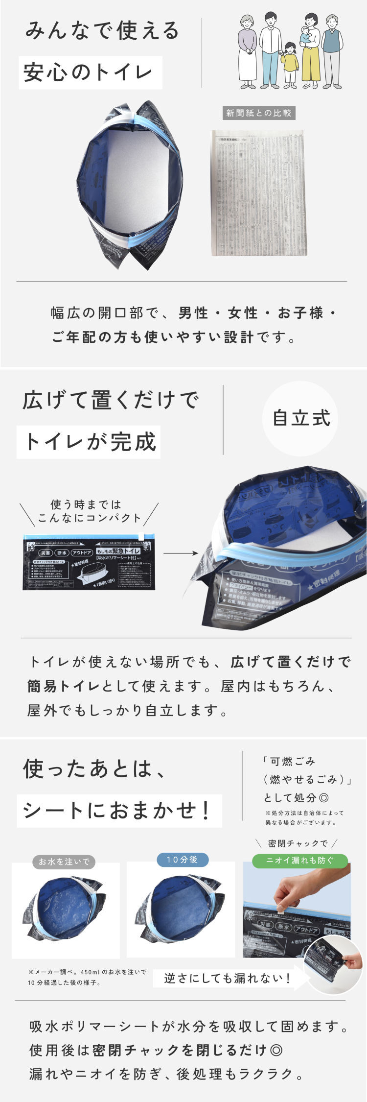 携帯トイレ 防災 10回分 もしもの緊急トイレ 目隠しポンチョ付き  男女兼用 簡易トイレ 非常用トイレ 災害用 車載 車中泊 登山 キャンプ アウトドア 大便 小便 女性 子ども 自立式  吸水ポリマー 断水 避難所 防災グッズ 防災用品 災害 日本製 緊急時 A-78067
